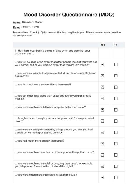 Mood Disorder Questionnaire (MDQ) & Example | Free PDF Download
