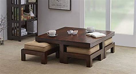Urban Wood Square Sheesham Wooden Center Table for Living Room with 4 ...