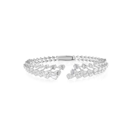 Pear Cut Triple Layer Diamond Wide Band Bracelet in Solid Gold ...