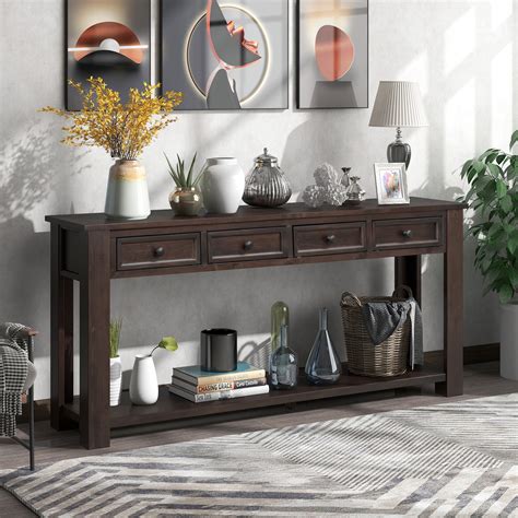 Lark Manor™ Cedric Rustic Solid Wood Console Table with Storage Drawers ...