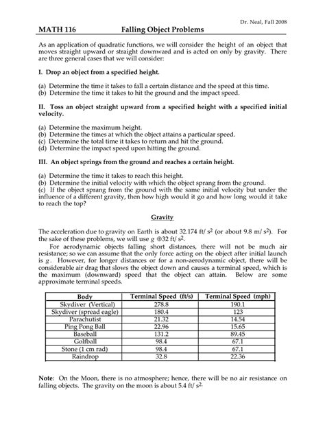 Image result for Falling Body Problems Calculus