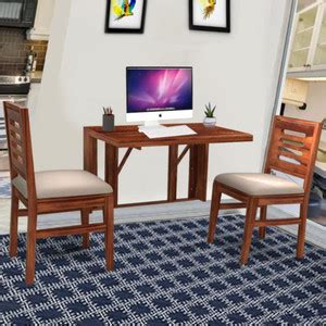 FURNY Taurus Sheesham Wood Wall Mounted Table with 2 Chairs- Teak ...