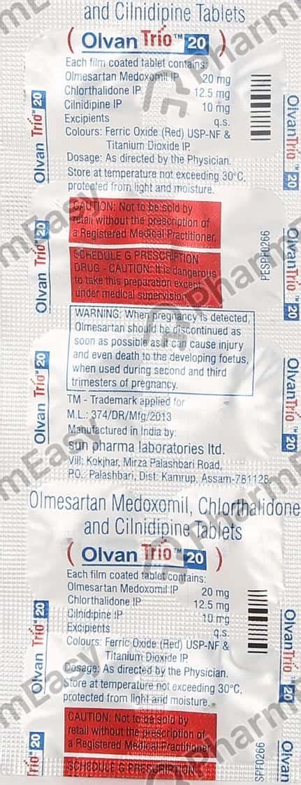 Buy Olvan Trio 20mg Strip Of 10 Tablets Online at Flat 15% OFF | PharmEasy