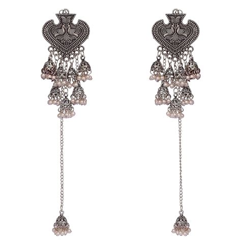 Triyama Oxidised German Silver Afghani kashmiri Style Jhumka Earrings ...