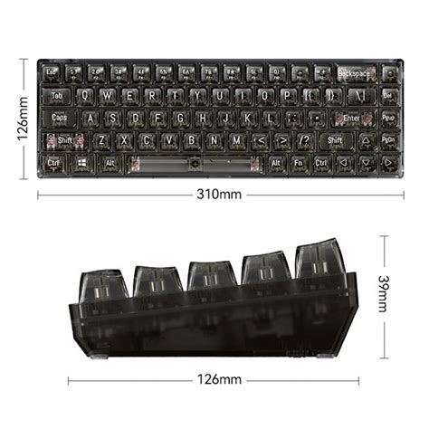 T-WOLF T40 150cm Wired Mechanical Keyboard with Clear Keycaps - Transp ...