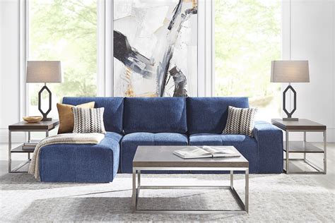 Laney Blue Chenille Fabric 3 Pc Left Chaise Sectional | Rooms to Go