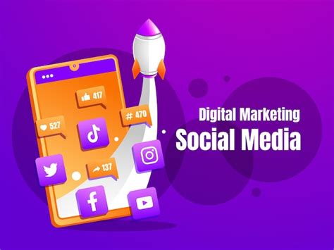 Social-Media-Marketing mit Smartphone- und Raketen-Social-Media-Logo ...
