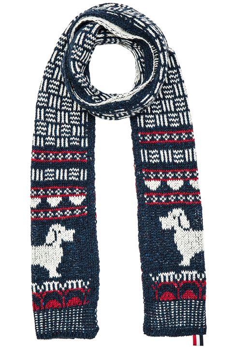 Thom Browne Hector Browne Fair Isle Jacquard Scarf in Red, White & Blue ...