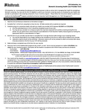 Fillable Online Biometric Screening Health Care Provider Form Fax Email ...