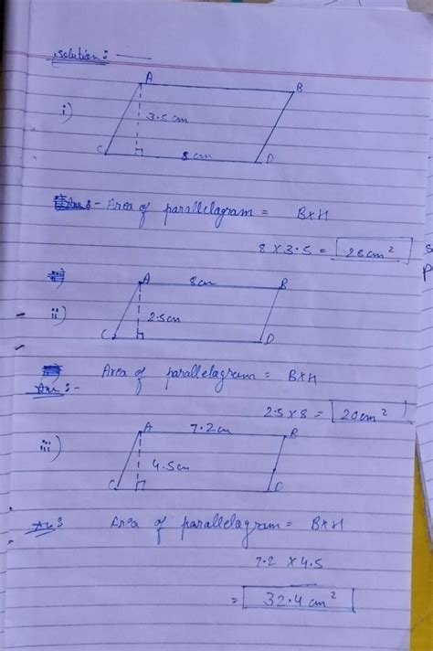 Find the area of following parallelograms: (i) 3.5 cm! 8 cm (ii) 8 cm 2 ...