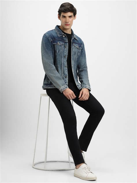Men's Indigo Washed Regular Fit Collar Full Sleeves Denim Jacket ...