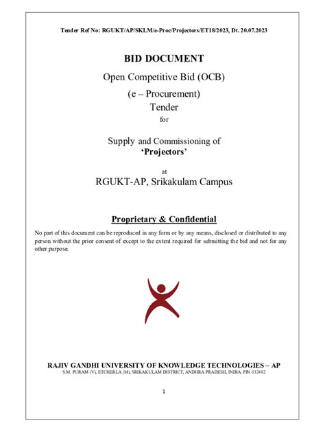 Fillable Online Procurement) Tender RGUKT-AP, Srikakulam Campus Fax ...
