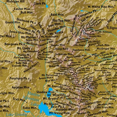Colorado Map of Peaks and High Places. Many Mountains Buttes | Etsy