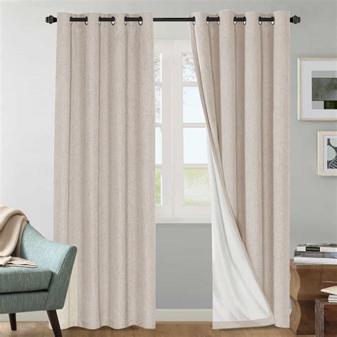 H.VERSAILTEX Linen 100% Blackout Curtains, 84 inch Long - Set of 2 ...
