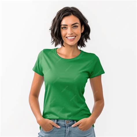 Premium AI Image | Woman wearing a green t - shirt with a green background