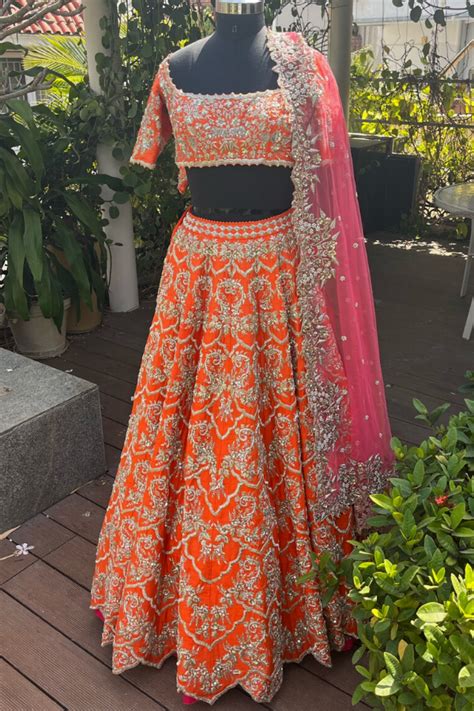 Orange sequinned lehenga set – Kuro Clothing India