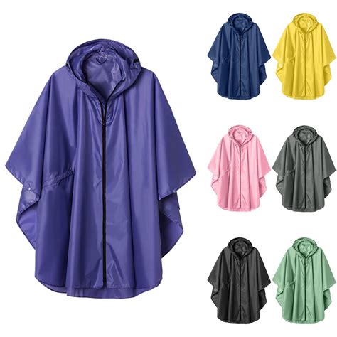 Frostluinai Womens Rain Poncho Raincoat Hooded with Pockets Waterproof ...