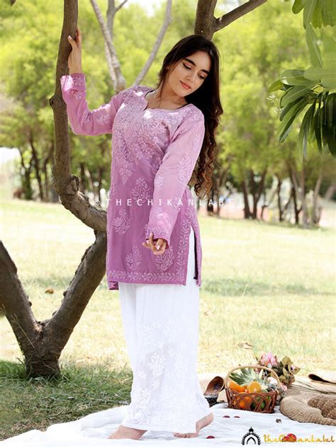 Mauve Rihana Viscose Chikankari Tunic Top
