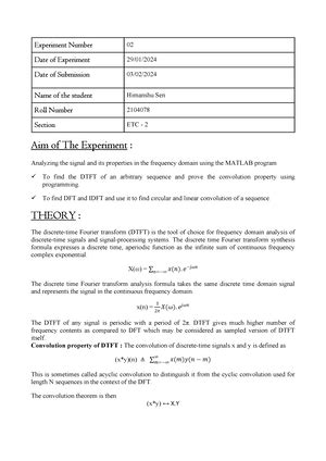 OPEN Ended 2 DSP LAB - Date of Submission 03-04- Laboratory Report On ...