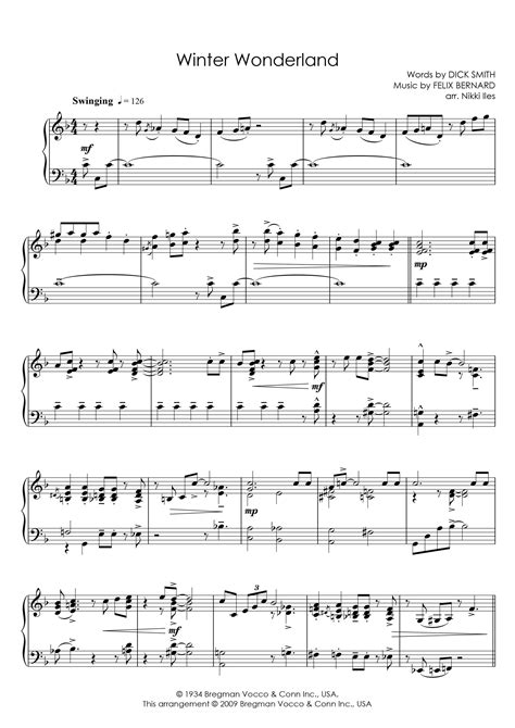 Winter Wonderland, Sheet Music Arranged for Piano Solo by Nikki Iles ...