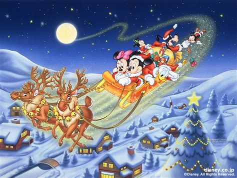 Mickey Mouse in Santa’s Sleigh Christmas Wallpaper - Christmas Cartoons
