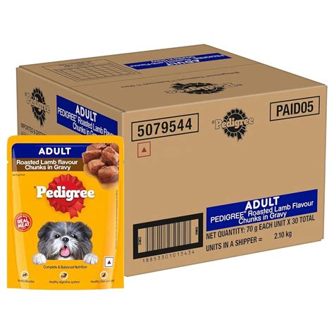 Pedigree Adult Wet Dog Food, Roasted Lamb Flavour Chunks in Gravy, 70 g ...