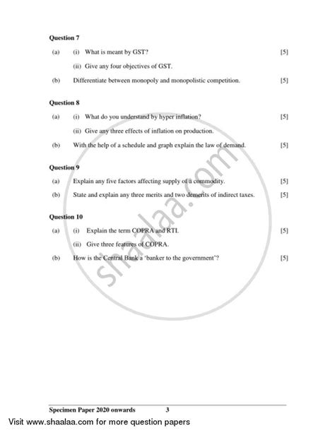 Economics 2019-2020 (English Medium) ICSE Class 10 Set 1 (Specimen ...