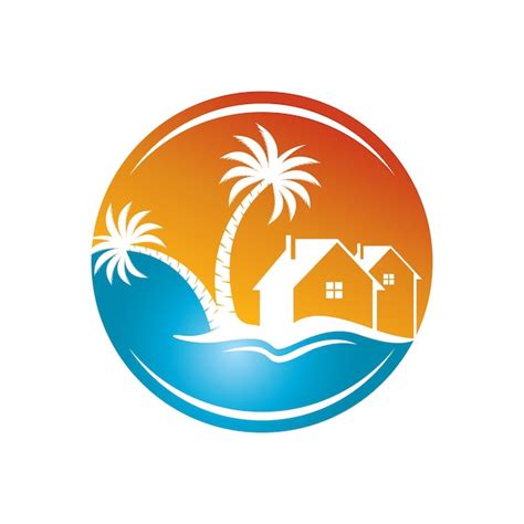 Minimalist icon sunset beach house logo design template | Premium Vector