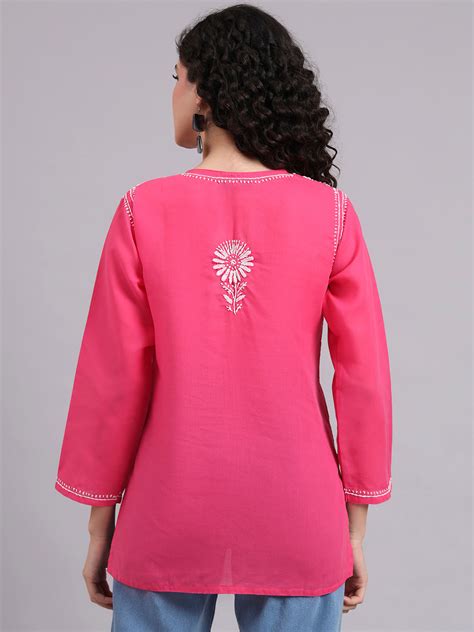 Women Hand Embroidered Chikankari Cotton Kurti SM126S Hotpink ...