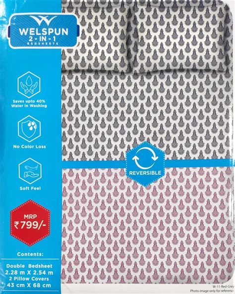 Buy Welspun 2-in-1 Reversible 1 Cotton Double Bed Sheet with 2 Pillow ...