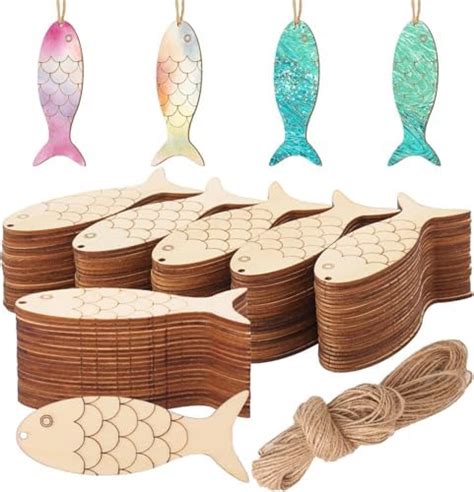 American Elm 30 Pcs Wooden Fish Cutouts 9.9x4.1 cm DIY Craft Ornaments ...