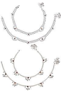 AanyaCentric Pack of 2 Pair Indian Traditional Ethnic White Metal ...