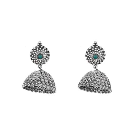 Buy Teejh Ethnic Green Stone Antique Silver Jhumki For Women Online