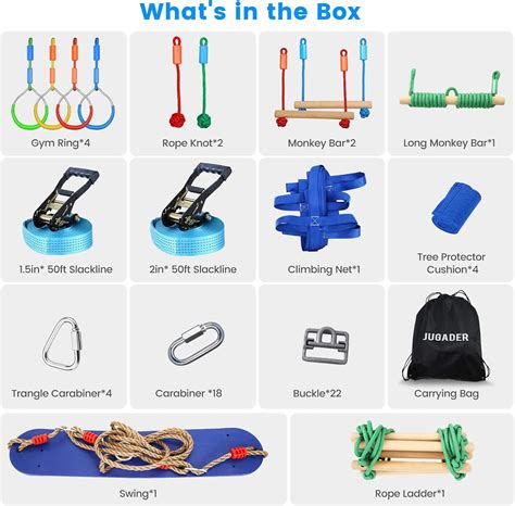 Buy Jugader 2x52ft Ninja Warrior Obstacle Course for Kids with 12 ...