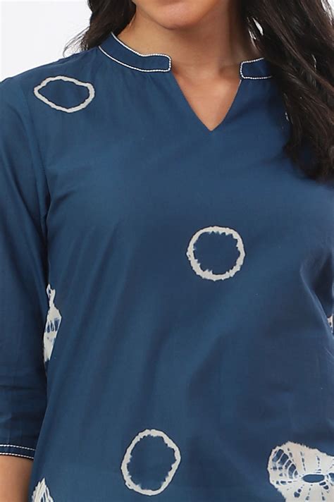Buy Blue Shibori Printed A-Line Pure Cotton Kurta Online for Woman ...