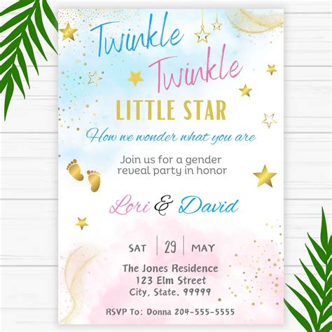 Twinkle Twinkle Little Star Gender Reveal Invitation- Printable – Girly ...
