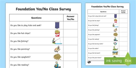 Foundation Yes or No Class Survey Worksheet / Worksheet