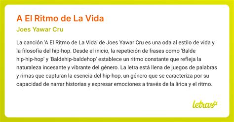 Significado de la canción A EL RITMO DE LA VIDA (Joes Yawar Cru ...