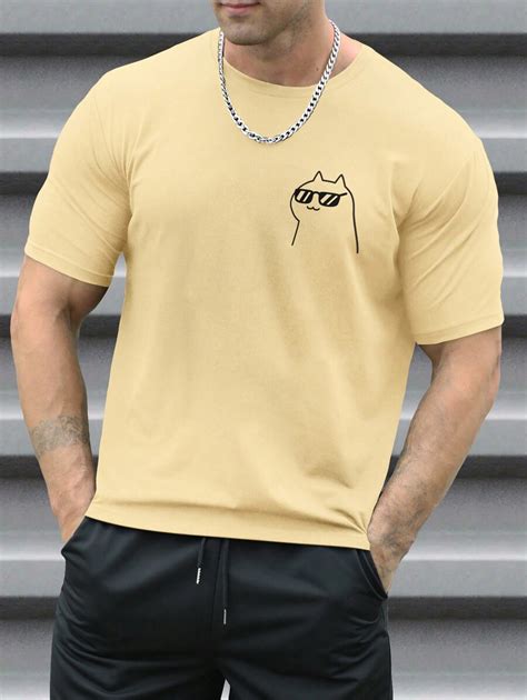 Manfinity Dauomo Men's Cartoon Print Round Neck Short Sleeve Casual T ...