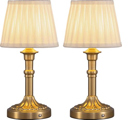 KDG Cordless Portables Table Lamp Set of 2, LED Fabric Shade Small Desk ...