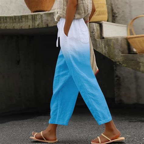 IDALL Linen Pants Women Petite Pants Linen Capris For Women Summer High ...