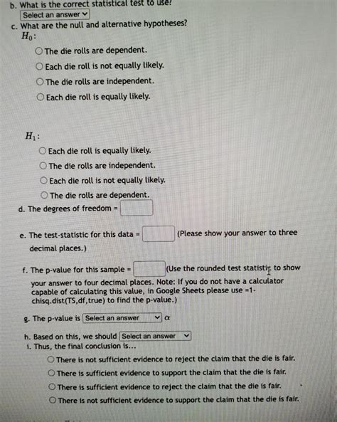 Solved A die is rolled 120 times to see if it is fair. The | Chegg.com