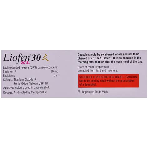 Liofen XL 30 Capsule 10's Price, Uses, Side Effects, Composition ...
