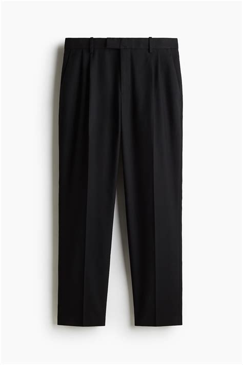 Regular Fit Tailored linen-blend trousers - Black - Men | H&M IN