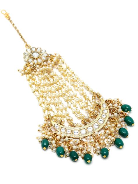 Buy Karatcart Green Tumble Gold Plated Handcrafted Kundan Passa for ...
