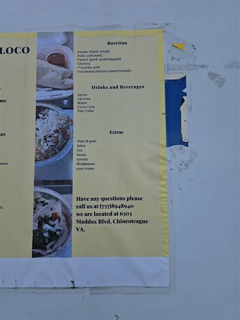 Menu at Taco Loco restaurant, Oak Hall