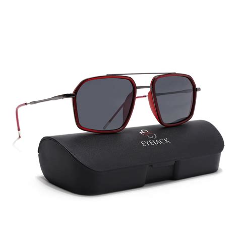 Eyejack Aura Red & Grey Wayfarer Polarized Sunglasses for Men & Women ...