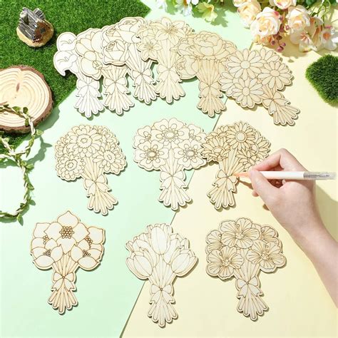 Buy Bouquet Flower Shape Wood DIY Art & Craft Base Pack of 24 Cliths