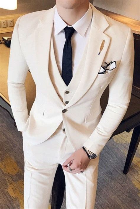 Men's 3 Piece Suit Off White Wedding Suit Dinner Suit SAINLY