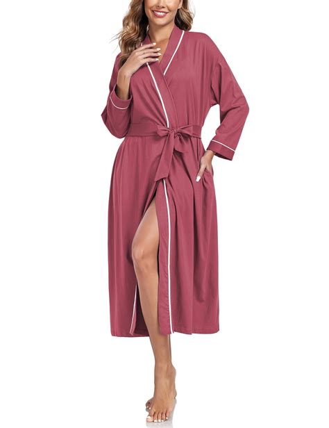 ANLIQI Women's 100% Cotton Robes Lightweight Long Bathrobe Kimono Robe ...